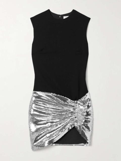 MÔNOT Mia asymmetric gathered sequined tulle and crepe mini dress