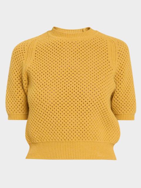 ULLA JOHNSON Imara Open-Knit Short-Sleeve Merino Wool Sweater