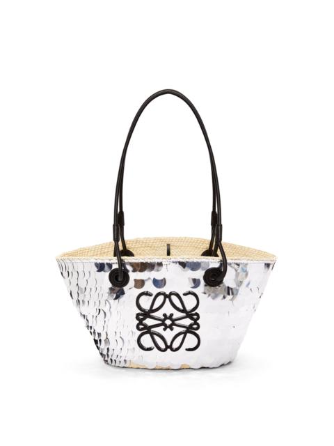 Loewe Small Anagram basket in sequinned iraca palm and calfskin