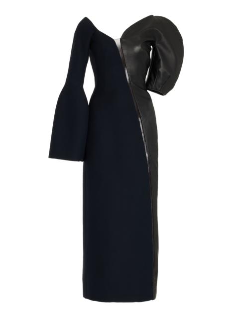 Merlin Dress in Silk Wool Cady and Leather