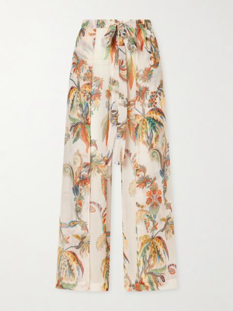 Etro Belted Tiered Paisley And Floral-print Satin Wide-leg Pants