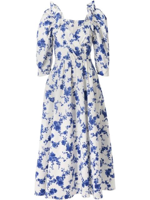 CAROLINA HERRERA floral-print balloon-sleeve midi dress