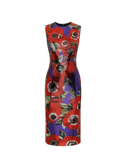 Anemone-print sequinned dress