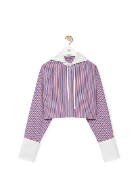 Cropped hooded shirt in striped cotton