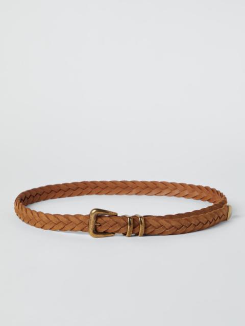Reversed calfskin braided belt with tip