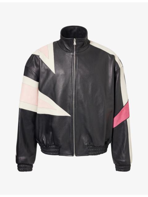 NAHMIAS Bomber Contrast-Panel Leather Bomber Jacket