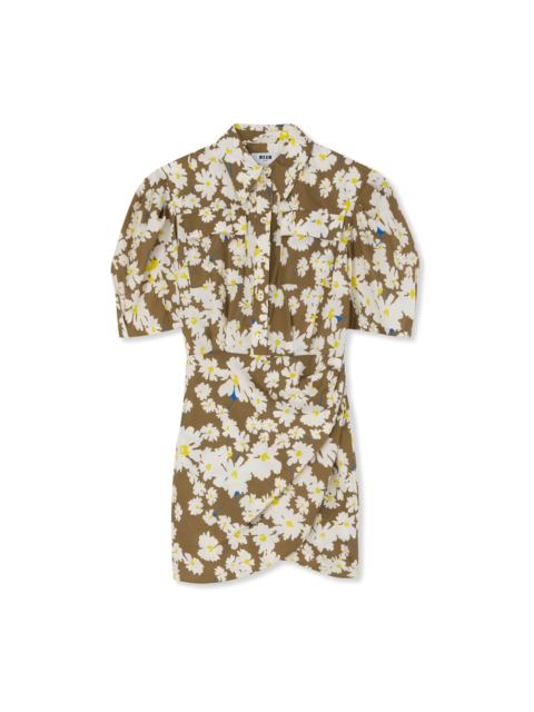 Poplin short draped dress with daisy print
