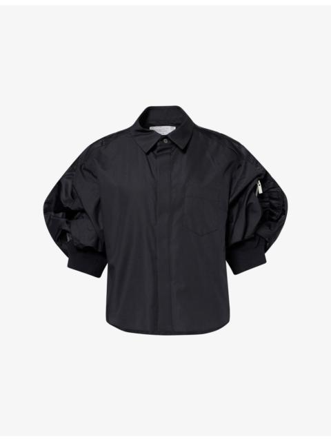 sacai Cropped Puffed-Short-Sleeves Woven Shirt