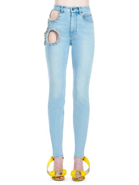 AREA CRYSTAL GRAPE CUTOUT SKINNY JEAN