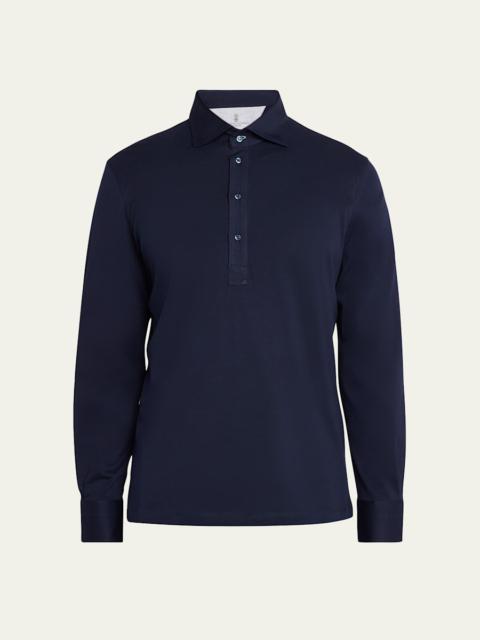Brunello Cucinelli Men's Cotton Jersey Long-Sleeve Polo Shirt