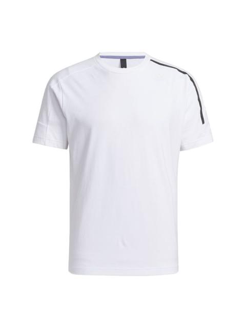 Men's adidas Th Reg Tee Splicing Logo Sports Round Neck Short Sleeve White T-Shirt H39356