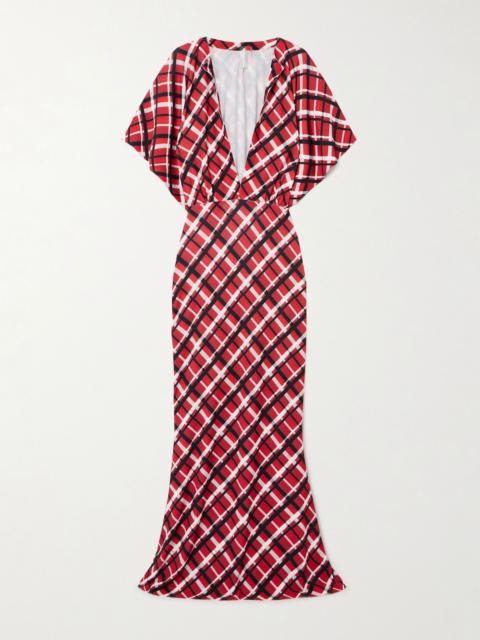 NORMA KAMALI Obie checked stretch-jersey gown Red