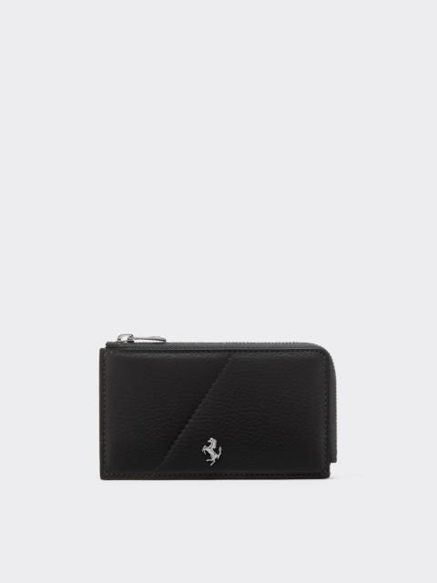 Ferrari Granata Leather Card Holder with Diagonal Stitching