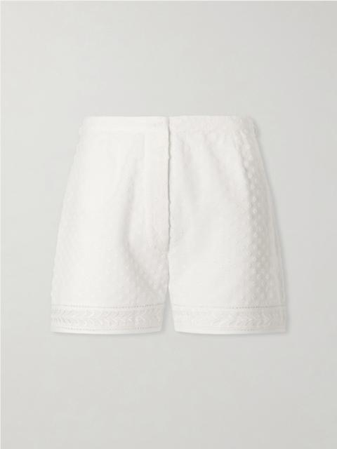 Thierry Colson Armand polka-dot lace-embroidered cotton-voile shorts White