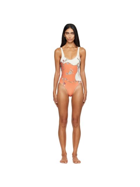 VERSACE Orange & White Printed One-Piece Swimsuit