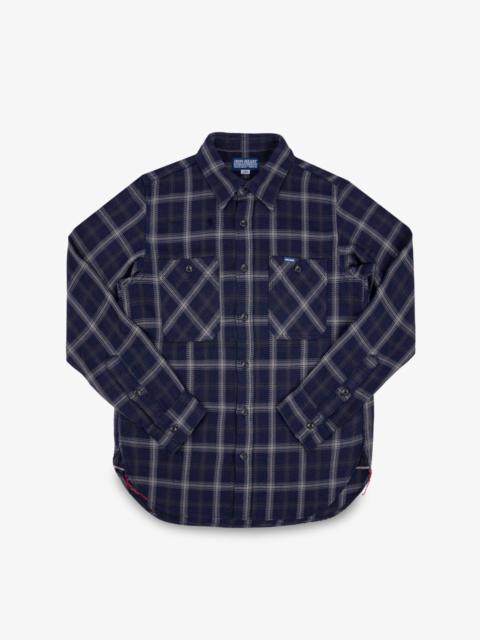 Iron Heart IHSH-412-BLK 9OZ SELVEDGE INDIGO CHECK FLANNEL WORK SHIRT - BLACK