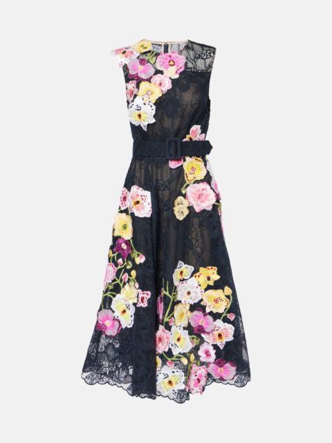 Oscar de la Renta Orchid embroidered lace cocktail dress