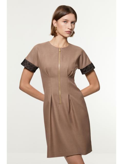 KAREN MILLEN Petite Tailored Twill Lace Mix Zip Front Mini Dress