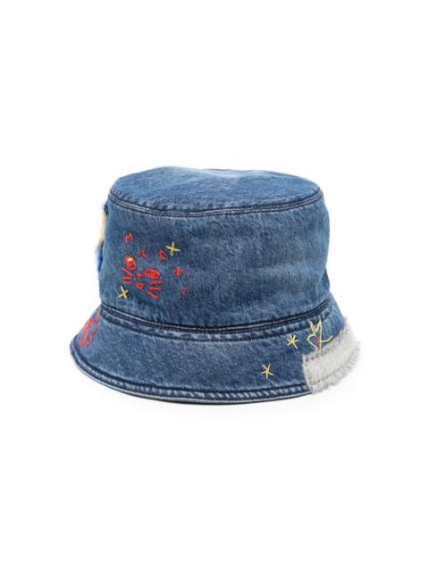 embroidered denim bucket hat