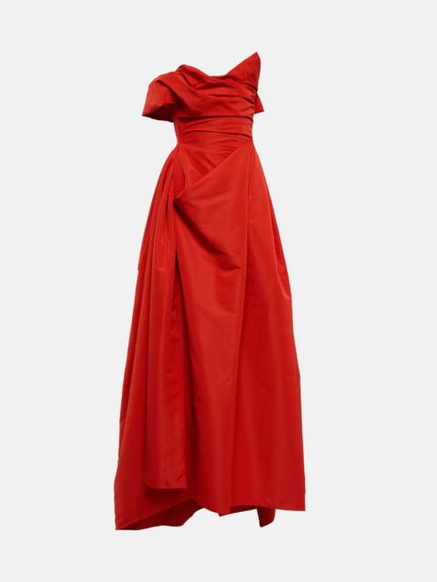 Draped off-shoulder satin gown