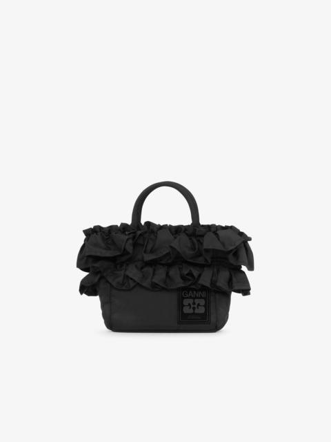 GANNI BLACK MINI RUFFLE TOTE