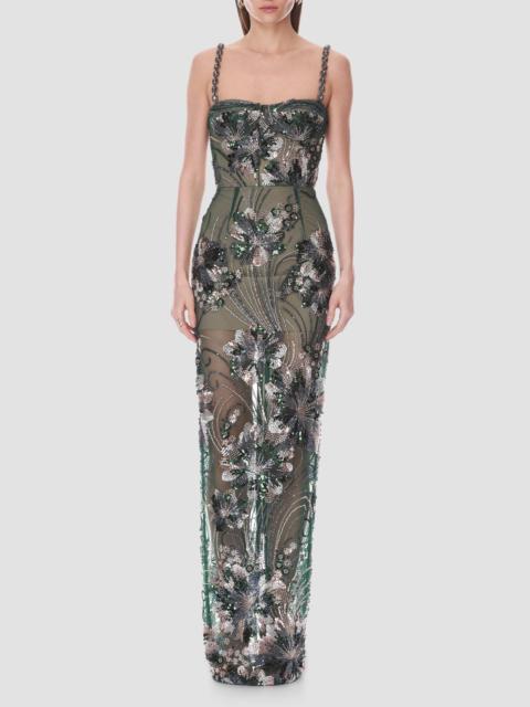 BRONX BANCO Women's Embellished Sweetheart Maxi Dress - Green Multi