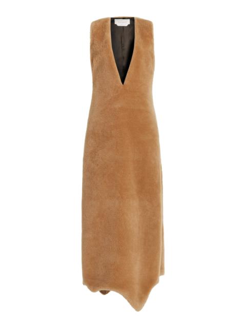 GABRIELA HEARST Ornstone Dress in Camel Virgin Wool Silk Cashmere Fur