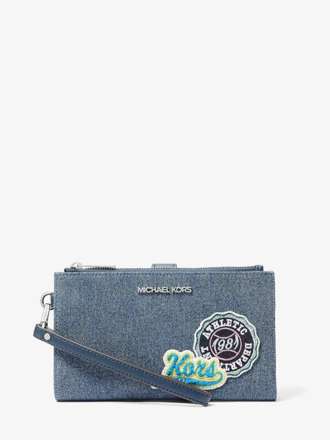 MICHAEL KORS Jet Set Travel Embellished Denim Wristlet