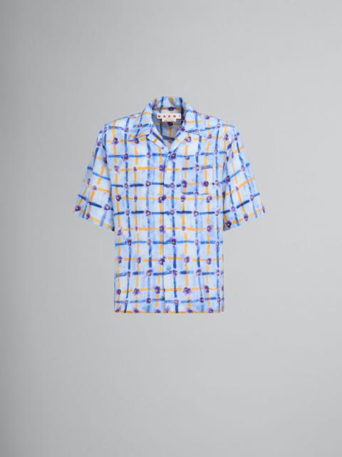 Marni LIGHT BLUE HABOTAI SILK BOWLING SHIRT WITH SARABAND PRINT