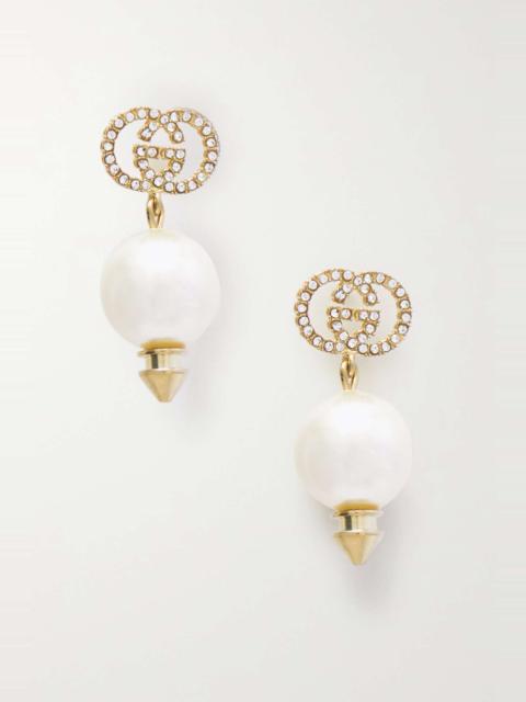 GG gold-tone, crystal and faux pearl earrings