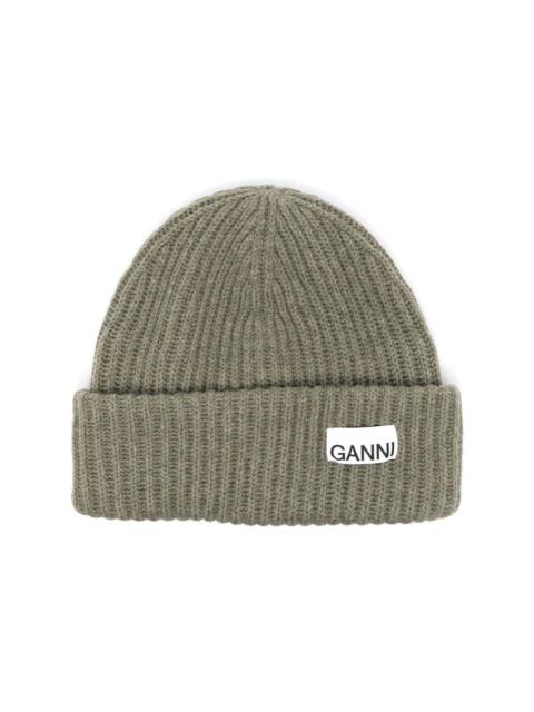 logo-patch ribbed-knit beanie