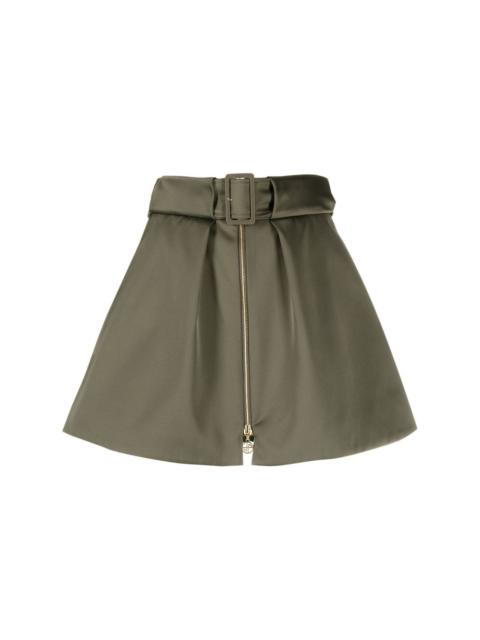 zip-up belted mini skirt