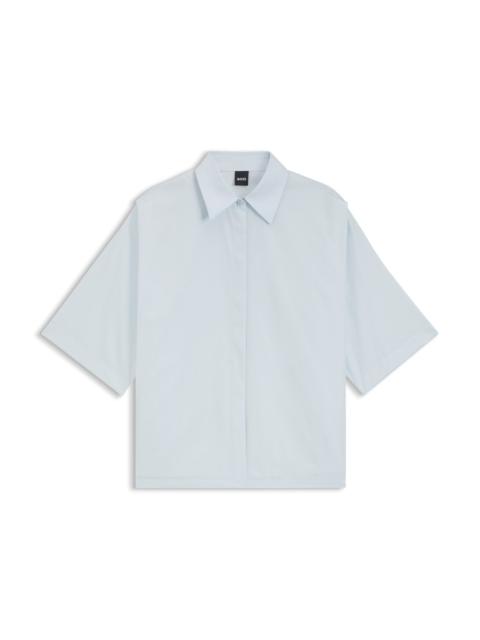 BOSS CROPPED RELAXED-FIT BLOUSE IN COTTON POPLIN