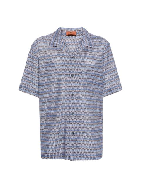 camp-collar chevron-knit shirt