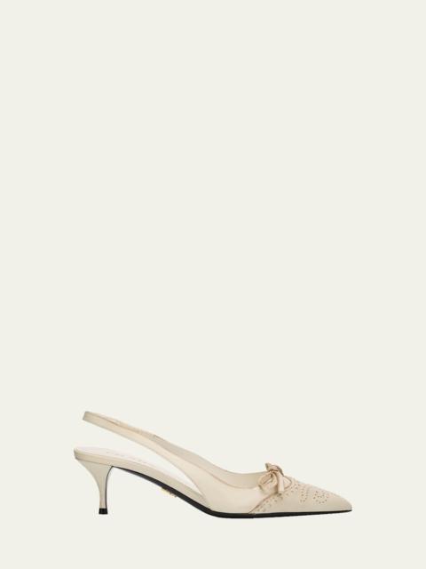 Prada 55mm Perforated Leather Slingback Pumps