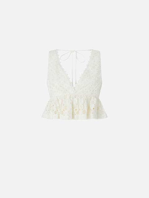 PINKO CROP TOP WITH RUFFLE AND OPENWORK PATTERN