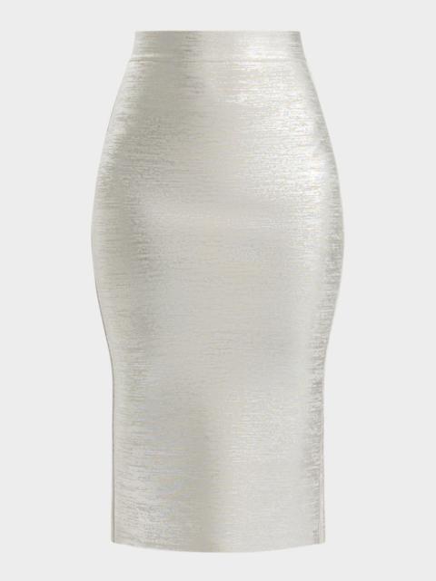 HERVE LEGER Elena Metallic Midi Pencil Skirt