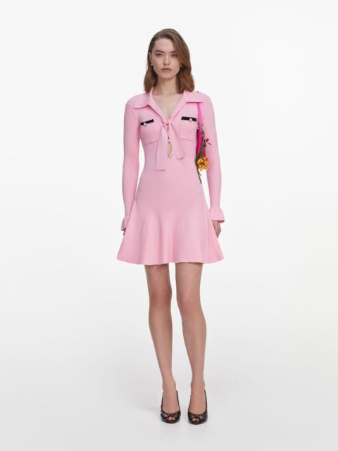 self-portrait Pink Viscose Knit Tie Mini Dress