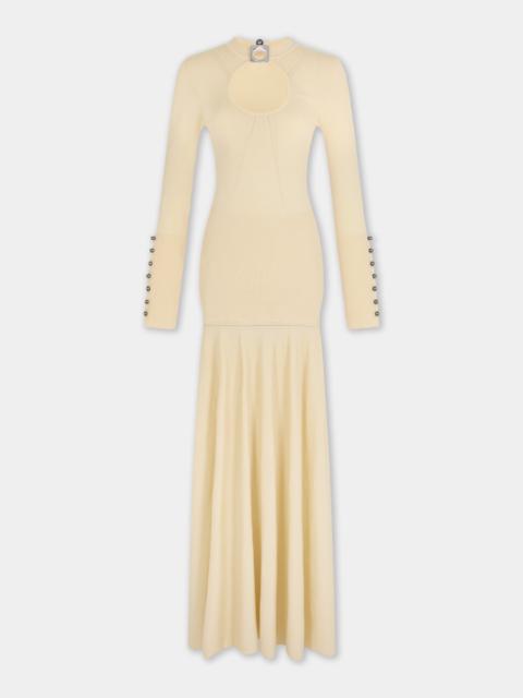 rabanne DINH VAN X RABANNE LONG BUTTER YELLOW KNIT DRESS WITH SIGNATURE JEWELS