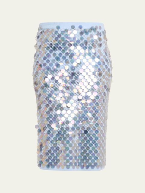 ZANKOV Sequined Wool-Cashmere Pointelle Knit Midi Skirt