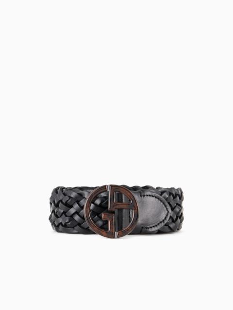 GIORGIO ARMANI Woven leather belt with GA logo
