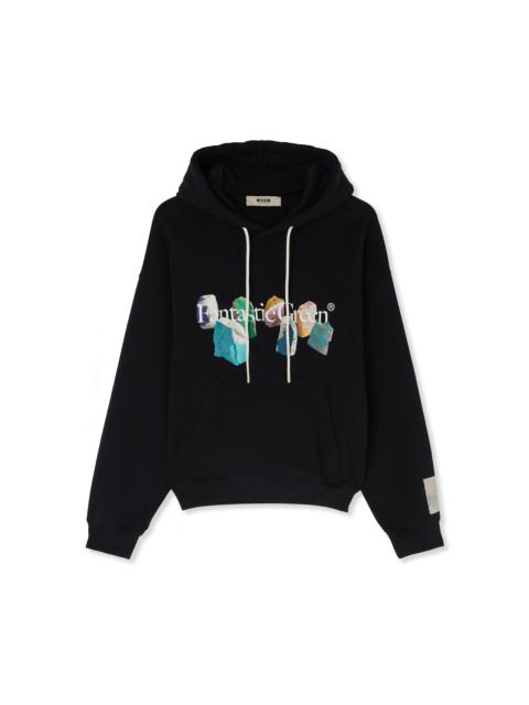 MSGM "FANTASTIC GREEN INVERSE SERIES" organic cotton hooded sweatshirt