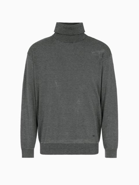 EMPORIO ARMANI ASV JACQUARD MICRO-STRIPED WOOL AND LYOCELL BLEND ROLLNECK JUMPER