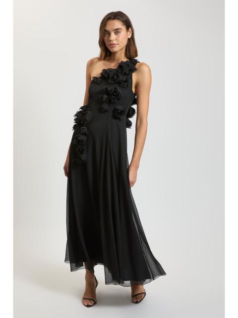 KAREN MILLEN Floral Applique Chiffon One Shoulder Maxi Dress