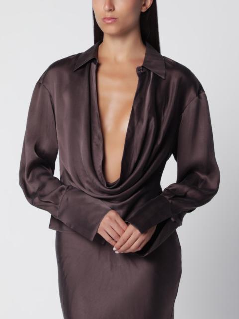 THE ANDAMANE Deep neckline rouge noir satin shirt