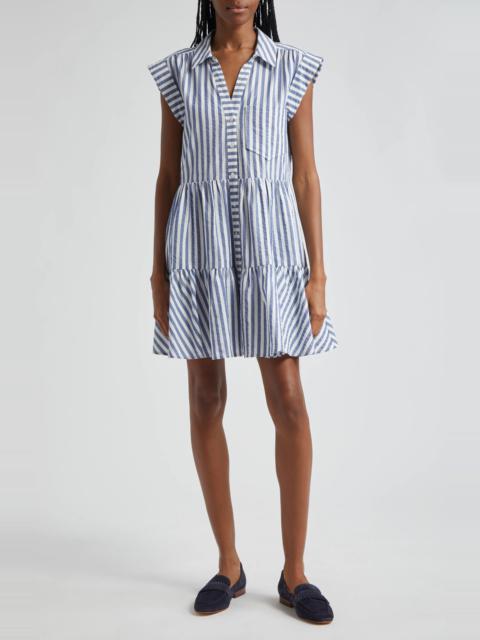 VERONICA BEARD Trisha Stripe Cotton Shirtdress in Blue/White