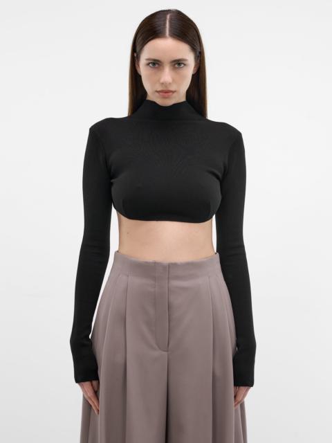 MUGLER Black Mock-Neck Cropped Top