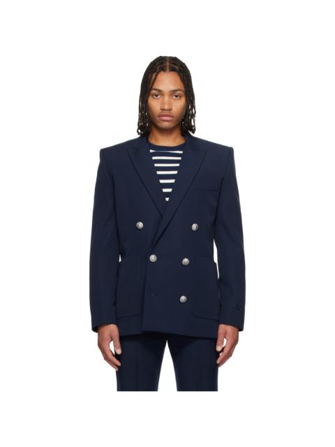 Balmain Navy Grain de Poudre Blazer
