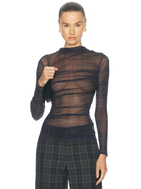 Enza Costa Mesh Long Sleeve Twist Top