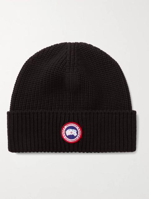 Canada Goose Logo-Appliquéd Ribbed Merino Wool Beanie